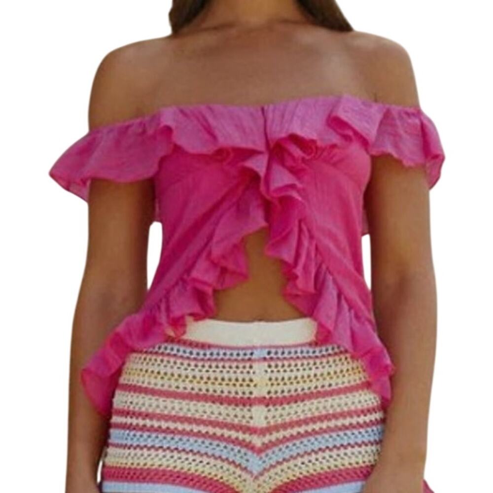 NEW Peppermayo Dylan Off Shoulder Top Fuchsia Pink 10 Ruffle Y2K Style